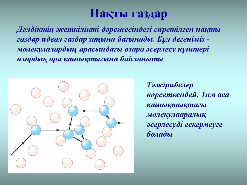 Нақты газдар Дәлдіктің жеткілікті дәрежесіндегі сиретілген нақты газдар идеал газдар заңына бағынады. Бұл дегеніміз